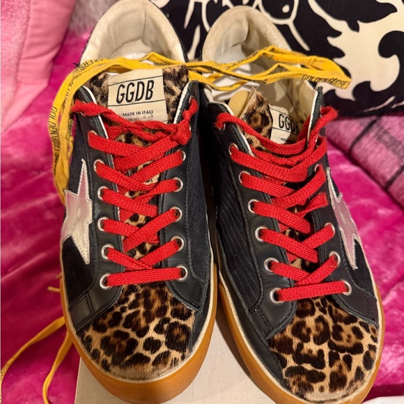 Women’s Golden Goose Black and Red Sneakers with Leopard Print - Picture 2 of 6
